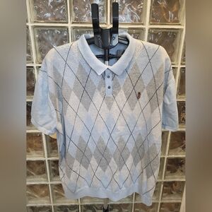 Next Argyle Knit Polo Shirt Men’s 4XL Light Blue Short Sleeve